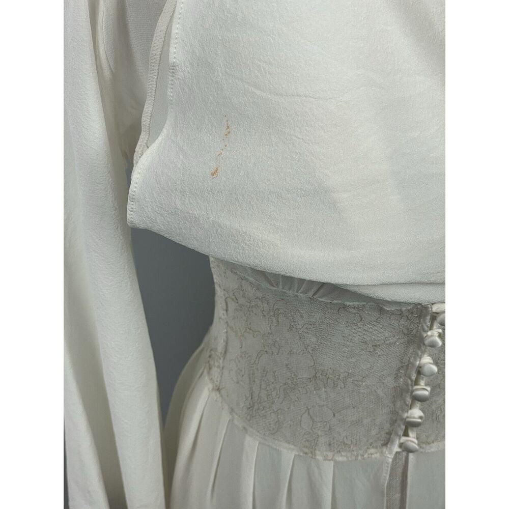 Fleur Of England Dressing Gown Lingerie White Sheer Silk Medium Long Sleeve - Picture 11 of 15
